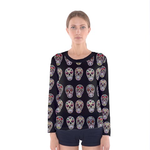 Mexican Sugar Skull Women s Long Sleeve Tee by 100rainbowdresses