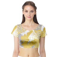 Ochre Yellow And Grey Abstract Short Sleeve Crop Top by charliecreates