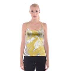 Ochre Yellow And Grey Abstract Spaghetti Strap Top