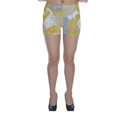 Ochre Yellow And Grey Abstract Skinny Shorts