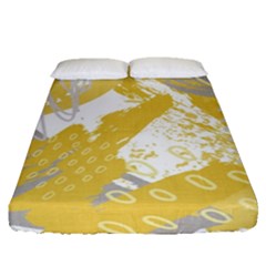 Ochre Yellow And Grey Abstract Fitted Sheet (queen Size) by charliecreates