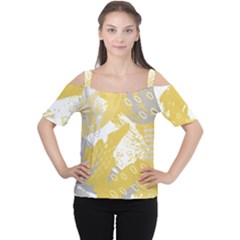 Ochre Yellow And Grey Abstract Cutout Shoulder Tee