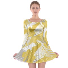 Ochre Yellow And Grey Abstract Long Sleeve Skater Dress by charliecreates