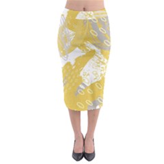 Ochre Yellow And Grey Abstract Midi Pencil Skirt by charliecreates