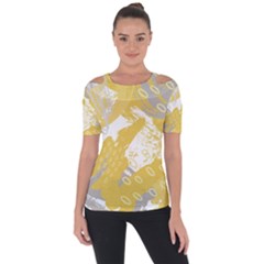 Ochre Yellow And Grey Abstract Shoulder Cut Out Short Sleeve Top by charliecreates