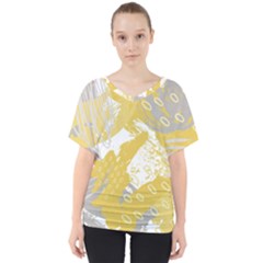 Ochre Yellow And Grey Abstract V-neck Dolman Drape Top