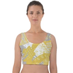 Ochre Yellow And Grey Abstract Velvet Crop Top