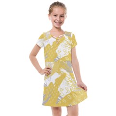 Ochre Yellow And Grey Abstract Kids  Cross Web Dress