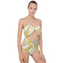 Ochre yellow and grey abstract Scallop Top Cut Out Swimsuit View1