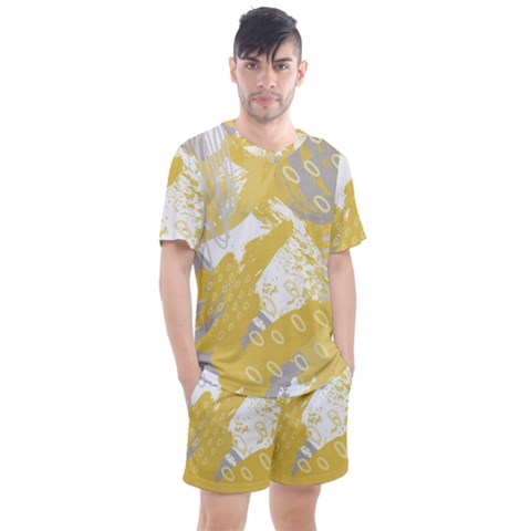 Ochre Yellow And Grey Abstract Men s Mesh Tee And Shorts Set by charliecreates