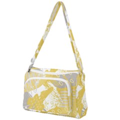 Ochre Yellow And Grey Abstract Front Pocket Crossbody Bag by charliecreates