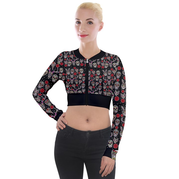 Mexican Sugar Skull Long Sleeve Cropped Velvet Jacket