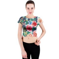 Watercolour Floral  Crew Neck Crop Top by charliecreates