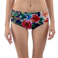 Watercolour Floral  Reversible Mid-waist Bikini Bottoms by charliecreates