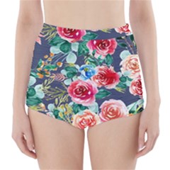 Watercolour Floral  High-waisted Bikini Bottoms by charliecreates