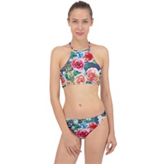 Watercolour Floral  Racer Front Bikini Set by charliecreates