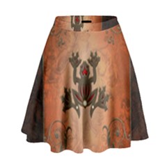 Beautiful Elegant Decorative Frog On Vintage Background High Waist Skirt by FantasyWorld7