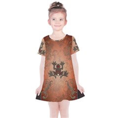 Beautiful Elegant Decorative Frog On Vintage Background Kids  Simple Cotton Dress by FantasyWorld7