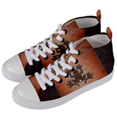 Beautiful Elegant Decorative Frog On Vintage Background Women s Mid-top Canvas Sneakers by FantasyWorld7