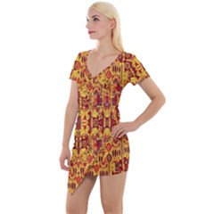 Flower Fabric Short Sleeve Asymmetric Mini Dress by ArtworkByPatrick