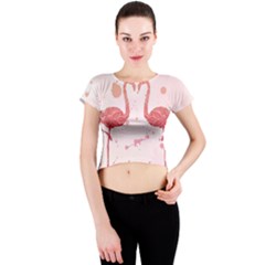 Pink Watercolour Flamingo Crew Neck Crop Top by charliecreates