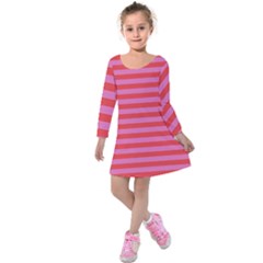 Love Sick - Bubblegum Pink Stripes Kids  Long Sleeve Velvet Dress by WensdaiAmbrose