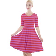 Love Sick - Bubblegum Pink Stripes Quarter Sleeve A-line Dress by WensdaiAmbrose