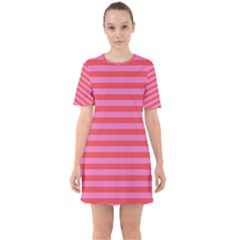 Love Sick - Bubblegum Pink Stripes Sixties Short Sleeve Mini Dress by WensdaiAmbrose