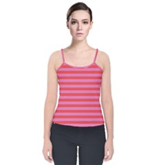 Love Sick - Bubblegum Pink Stripes Velvet Spaghetti Strap Top