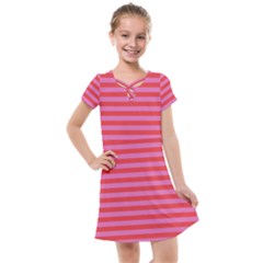 Love Sick - Bubblegum Pink Stripes Kids  Cross Web Dress by WensdaiAmbrose