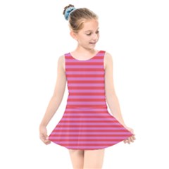 Love Sick - Bubblegum Pink Stripes Kids  Skater Dress Swimsuit by WensdaiAmbrose
