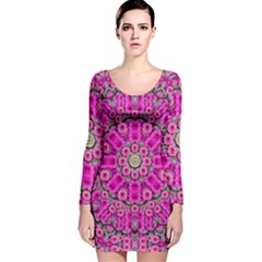 From The Sky Came Flowers In Calm Bohemian Peace Long Sleeve Velvet Bodycon Dress by pepitasart