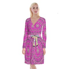 From The Sky Came Flowers In Calm Bohemian Peace Long Sleeve Velvet Front Wrap Dress by pepitasart