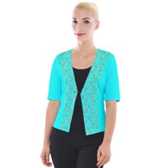 Spring Aqua Gold Design Cropped Button Cardigan by 1dsign