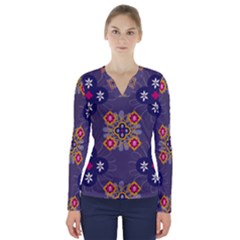 Morocco Tile Traditional Marrakech V-neck Long Sleeve Top by Pakrebo