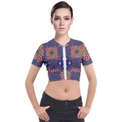 Morocco Tile Traditional Marrakech Short Sleeve Cropped Jacket by Pakrebo