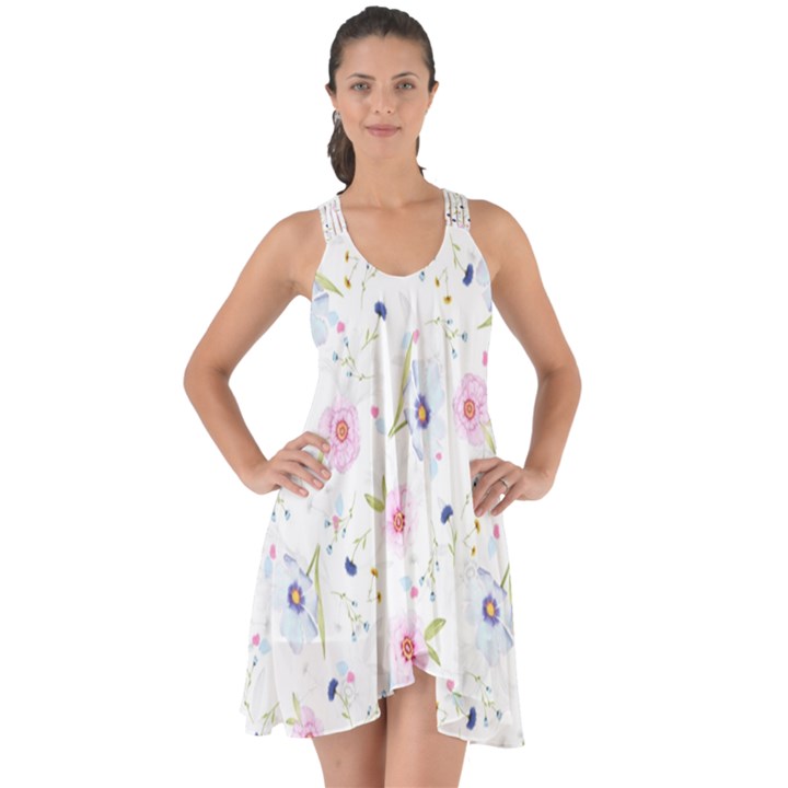 Floral Pattern Background Show Some Back Chiffon Dress