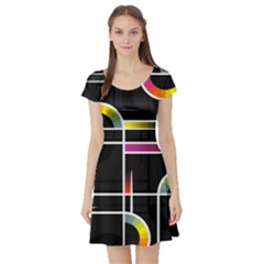 Background Abstract Semi Circles Short Sleeve Skater Dress