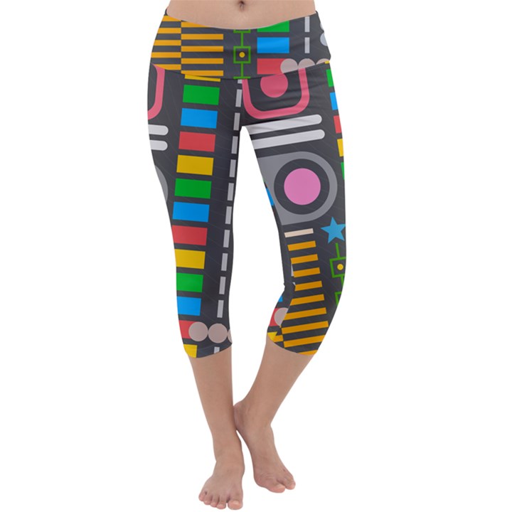 Abstract Background Colors Shapes Capri Yoga Leggings