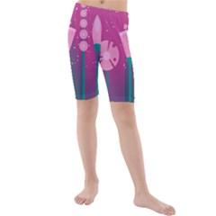 Floral Flowers Abstract Pink Kids  Mid Length Swim Shorts