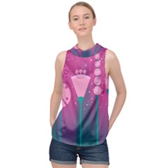 Floral Flowers Abstract Pink High Neck Satin Top by Pakrebo