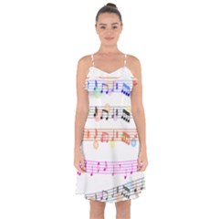 Music Background Music Note Ruffle Detail Chiffon Dress