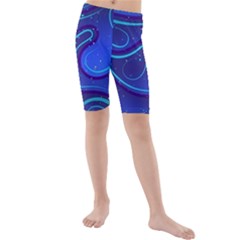 Wavy Abstract Blue Kids  Mid Length Swim Shorts