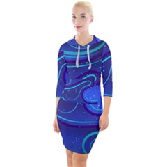 Wavy Abstract Blue Quarter Sleeve Hood Bodycon Dress