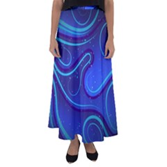 Wavy Abstract Blue Flared Maxi Skirt