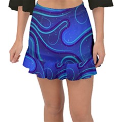 Wavy Abstract Blue Fishtail Mini Chiffon Skirt