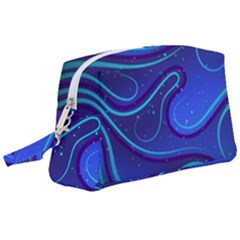 Wavy Abstract Blue Wristlet Pouch Bag (Large)