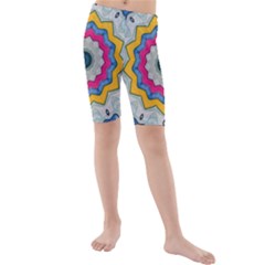 Kaleidoscope Bright Flower Mandala Kids  Mid Length Swim Shorts