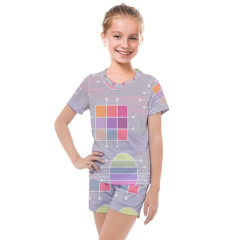 Pastels Shapes Geometric Kids  Mesh Tee And Shorts Set by Pakrebo