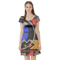 Background Abstract Colors Shapes Short Sleeve Skater Dress